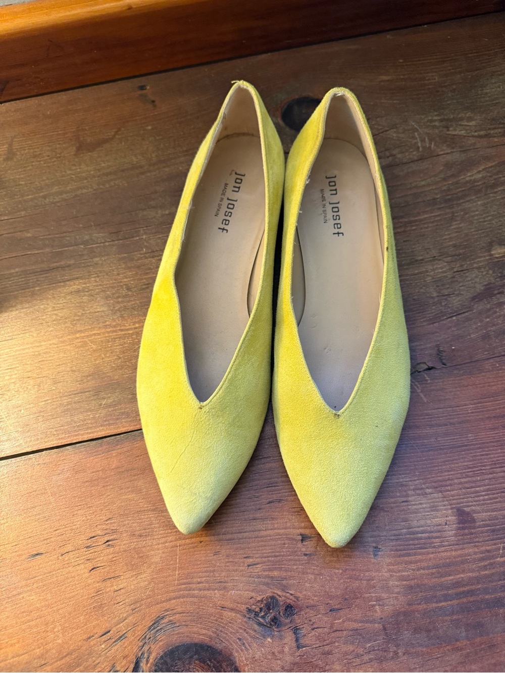 Jon Josef Yellow Suede Pointed-Toe Flats